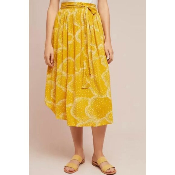 Anthropologie Dresses & Skirts - Anthropologie Maeve Staycation Midi Skirt A Line Yellow Print Sz S